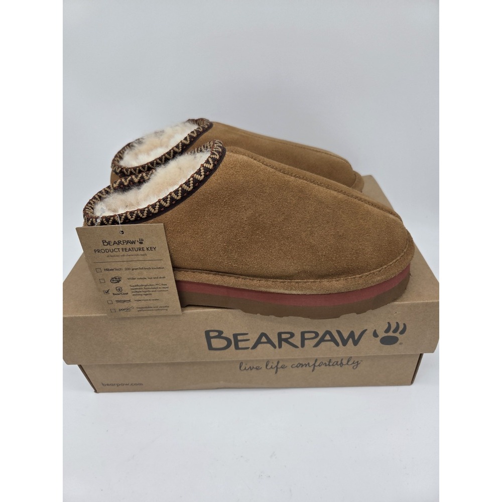 BEARPAW Lucille Womens 9 Genuine Sheepskin Footbed & Rubber outsole Slipper NEW